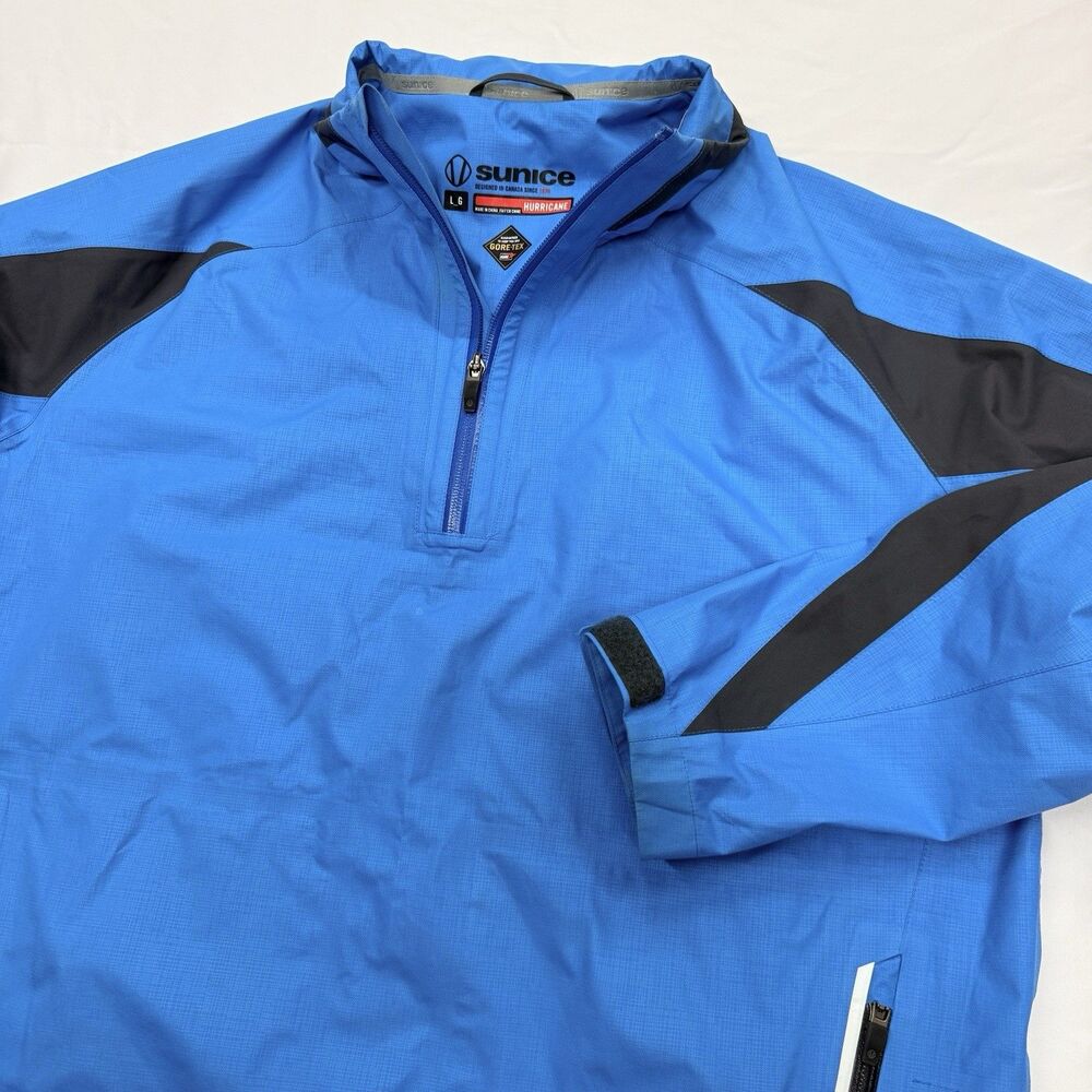 Sunice Hurricane Jacket Men Large Gore Tex Blue Waterproof 1/4 Zip Golf Pullover